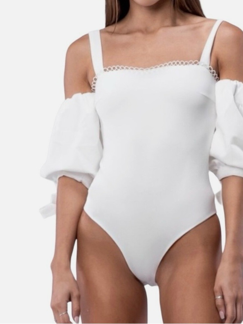 White Off-Shoulder Puff Sleeve One-Piece Bodysuit